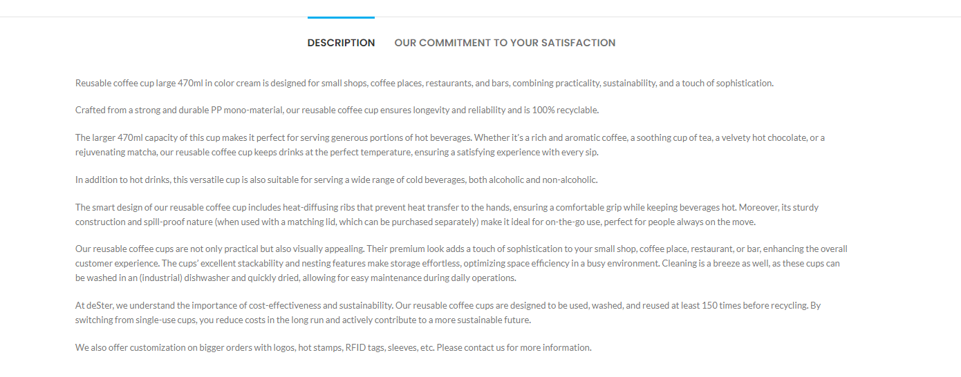 a description of a product in deSter's product page