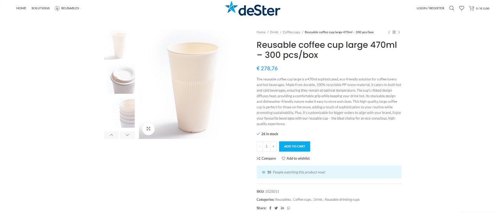 a product detail page of deSter from their B2B website