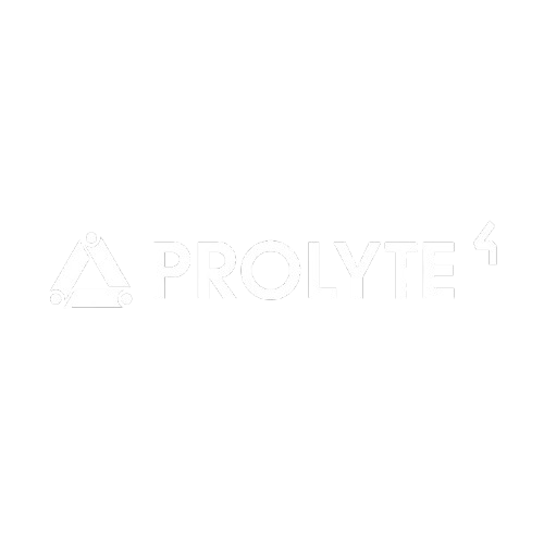 Prolyte logo with stylized triangular icon and bold text on black background.