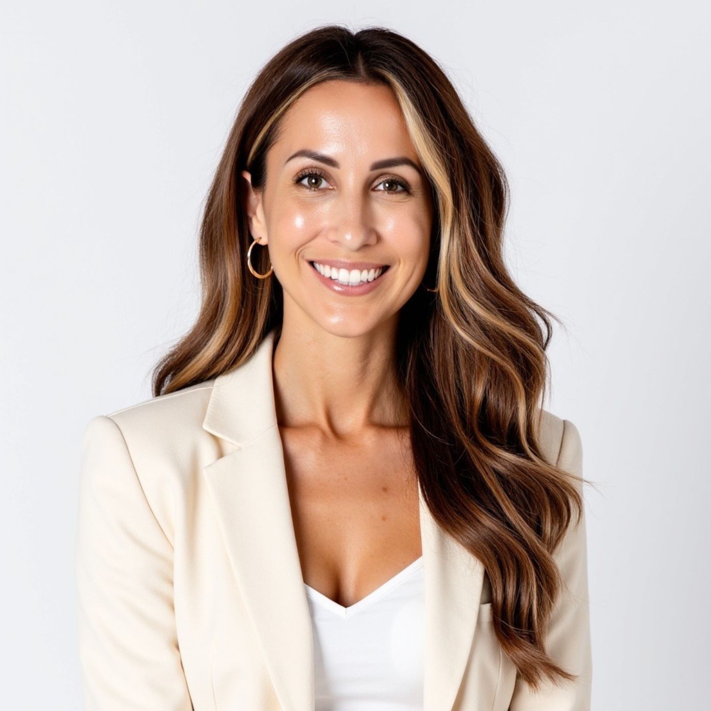 Monica Huston, LMFT, founder of Irvine Family Counseling, standing in a bright, modern therapy office in Irvine, CA with natural light and a welcoming, professional setting