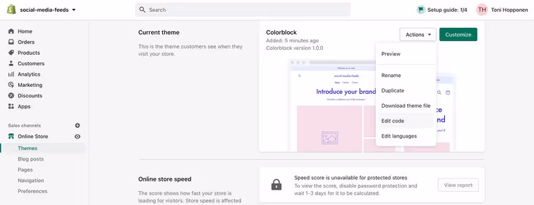 Editing Shopify’s theme