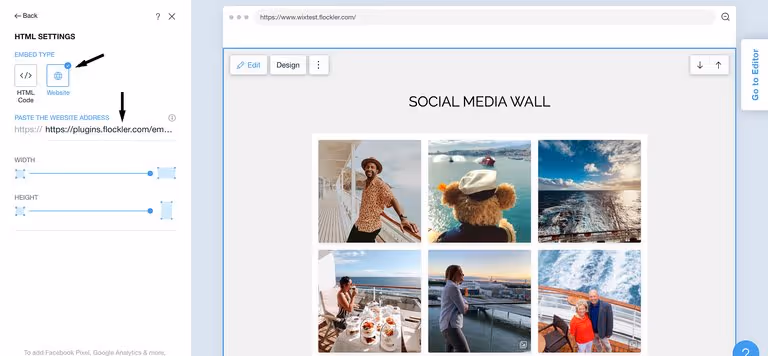 Embed Instagram feeds on Wix: Select Website