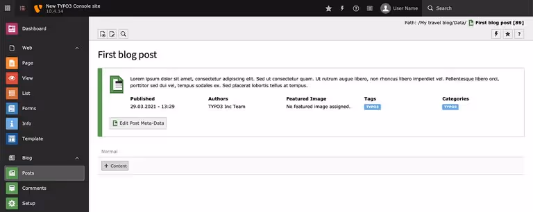Adding a content block to a TYPO3 page