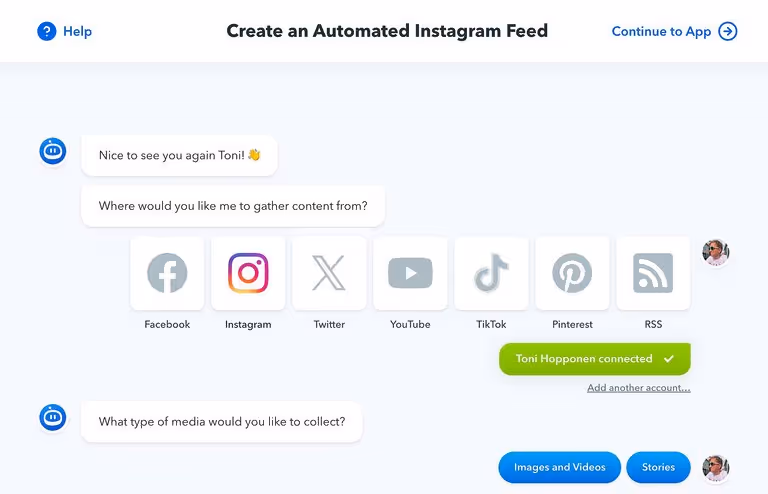 Connecting a Facebook account on Flockler