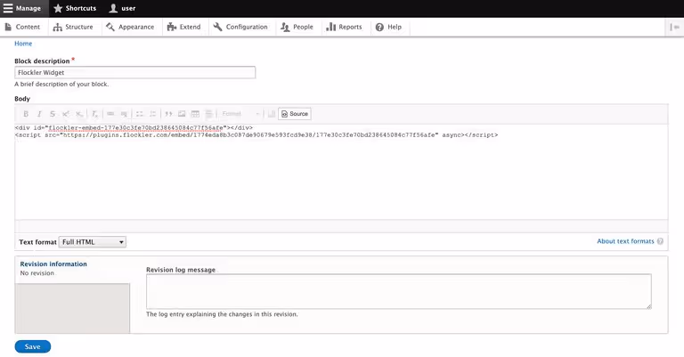 Embed Instagram feeds on Drupal: Select Full HTML
