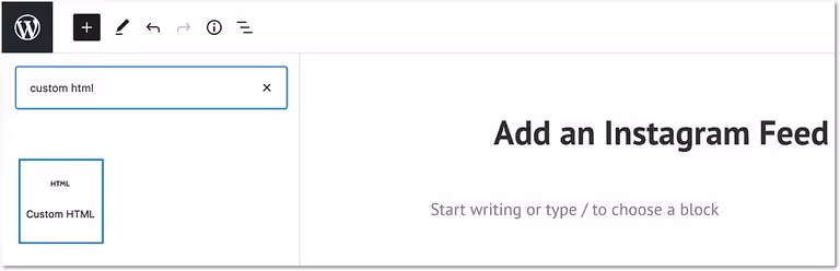 Embed Instagram feeds on WordPress: Adding Custom HTML element