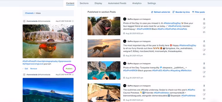Publishing an Instagram image on the Flockler app