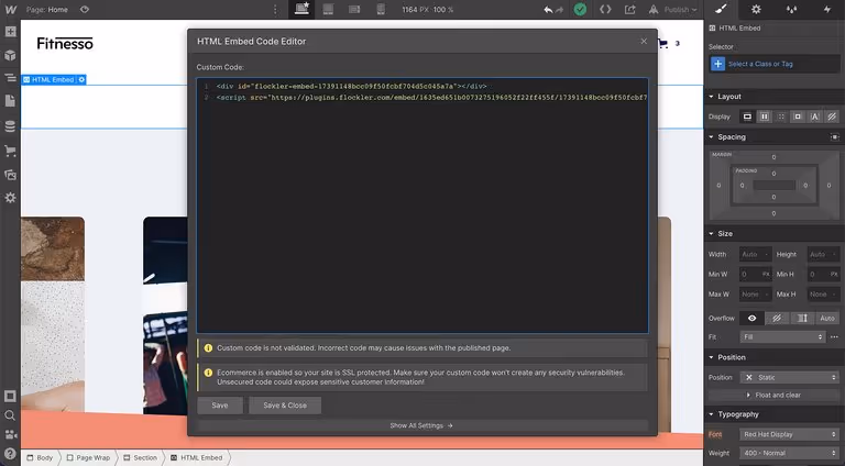 Embed Instagram feeds on Webflow: Add Flockler’s embed code