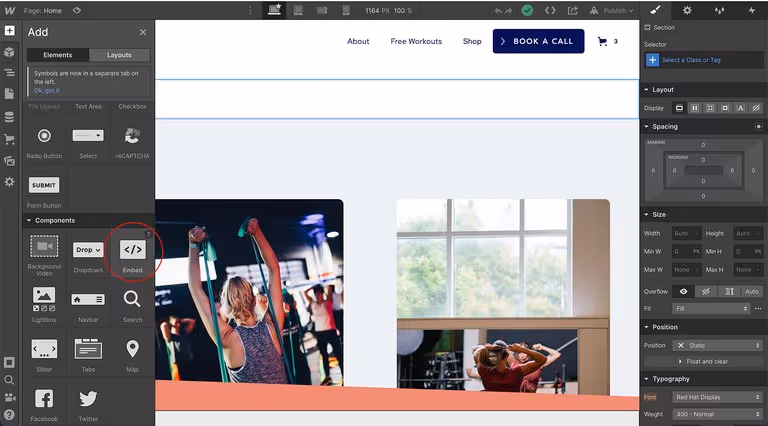 Embed Instagram feeds on Webflow: Add a component