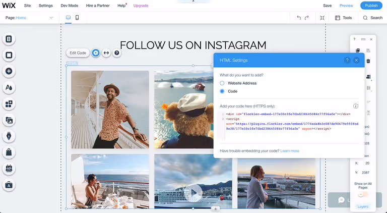 Embed Instagram feeds on Wix: Update page