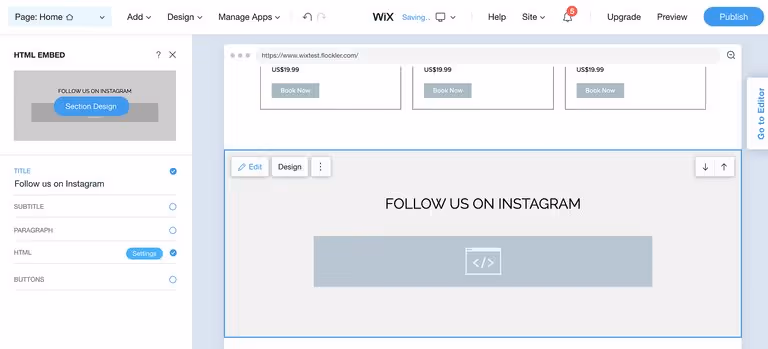 Embed Instagram feeds on Wix: Editing HTML