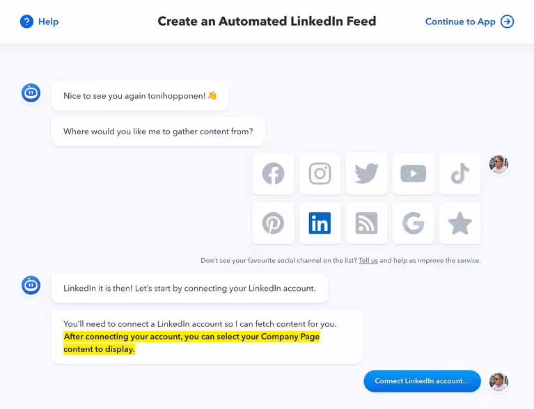 Connecting a LinkedIn account with Flockler