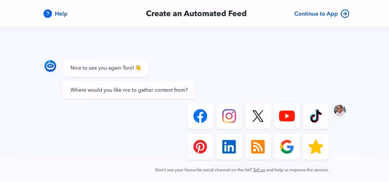 Choosing content sources on the Flockler app