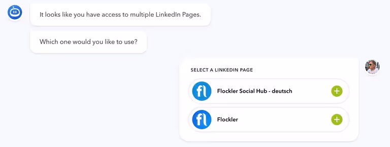Choosing a LinkedIn Page on the Flockler app