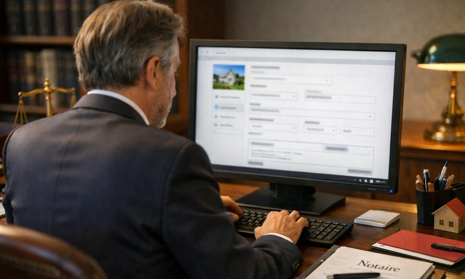 Notaire qui rédige une annonce immobilière pour ventre un bien