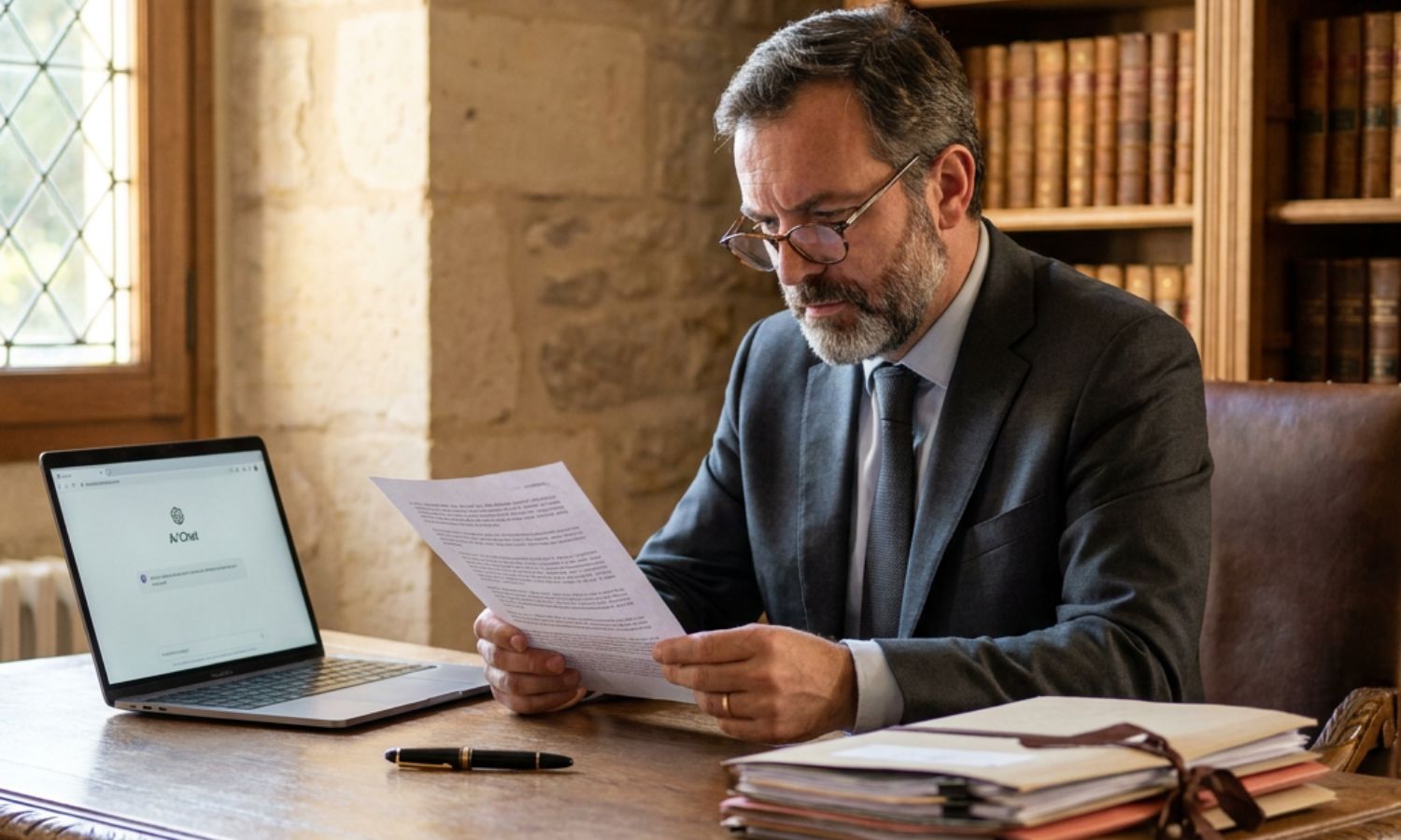Notaire relisant un texte produit avec l'IA