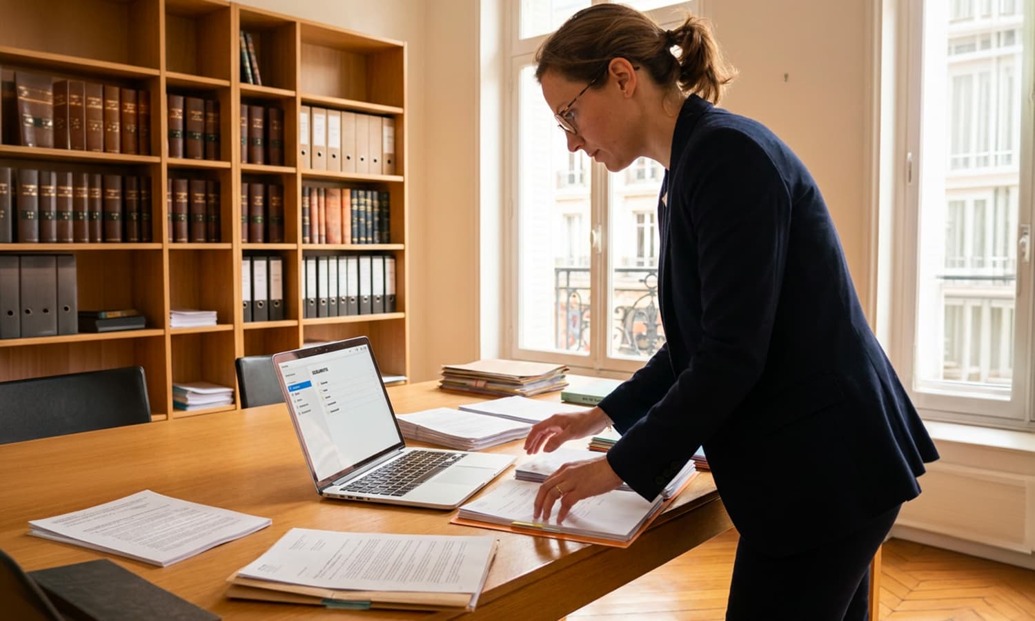 Notaire à son bureau pour faire de la gestion documentaire