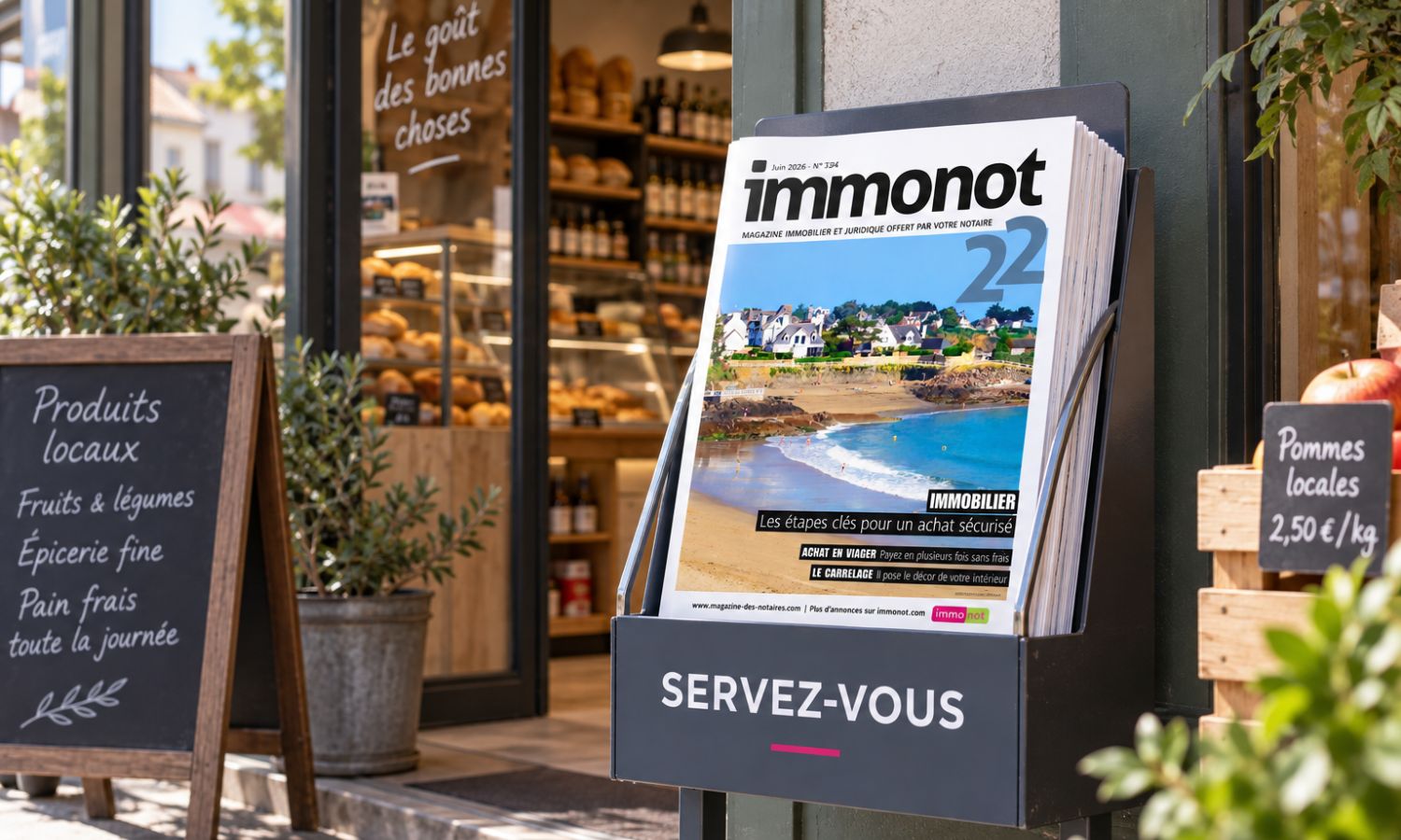 Magazine Immonot 22 en libre service devant un commerce de proximité