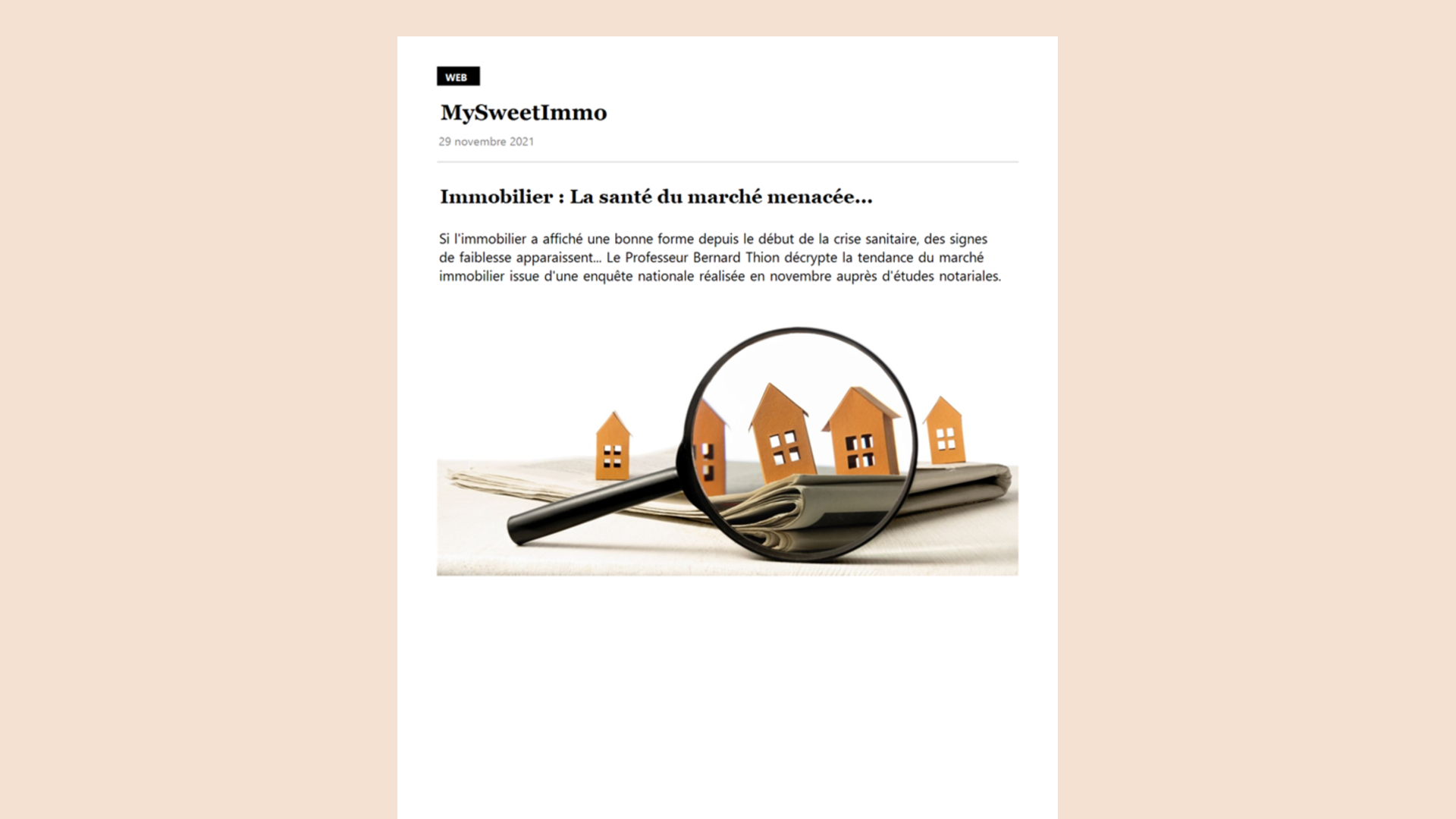 Article de MySweetImmo : « Immobilier : la santé du marché menacée »