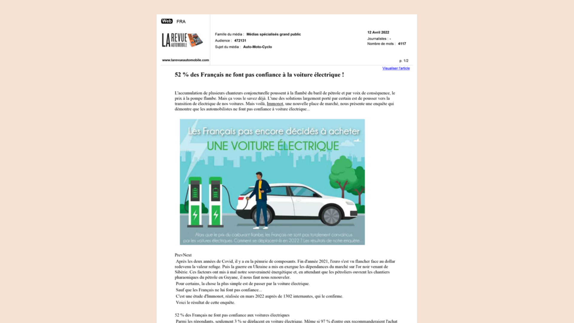 Article de La Revue Automobile : « 52 % des Français ne font pas confiance à la voiture électrique »