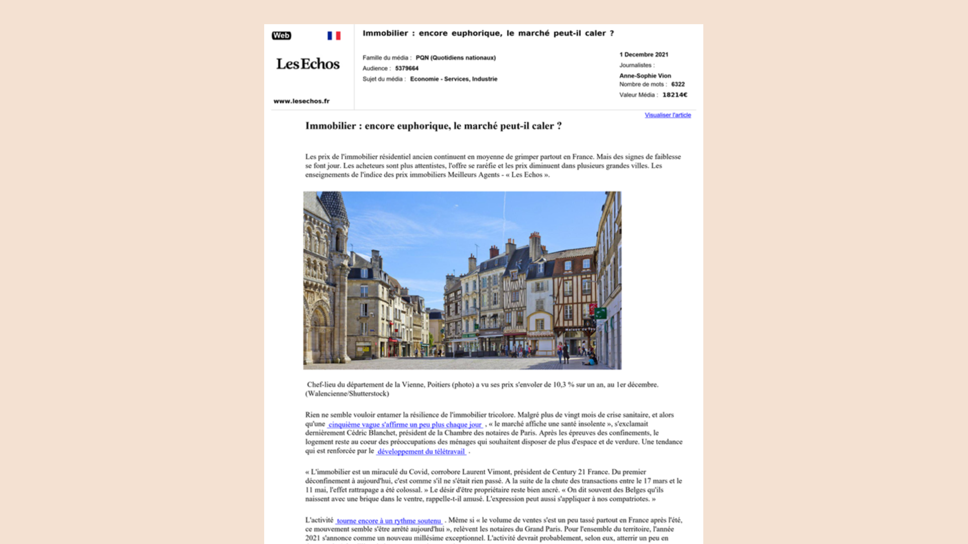 Article des Echos : « Immobilier : encore euphorique, le marché peut-il caler ? »