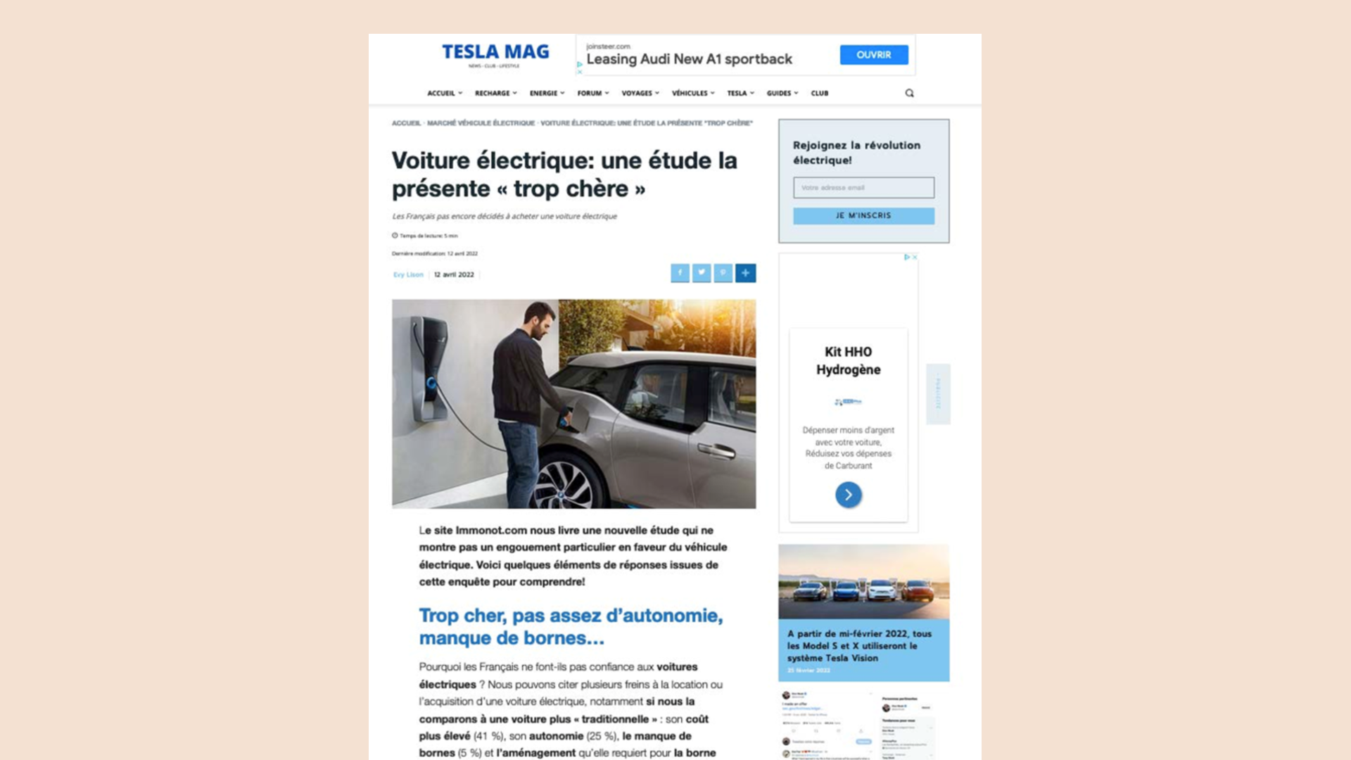 Article de Tesla Mag : « Voiture électrique : une étude la présente trop chère »