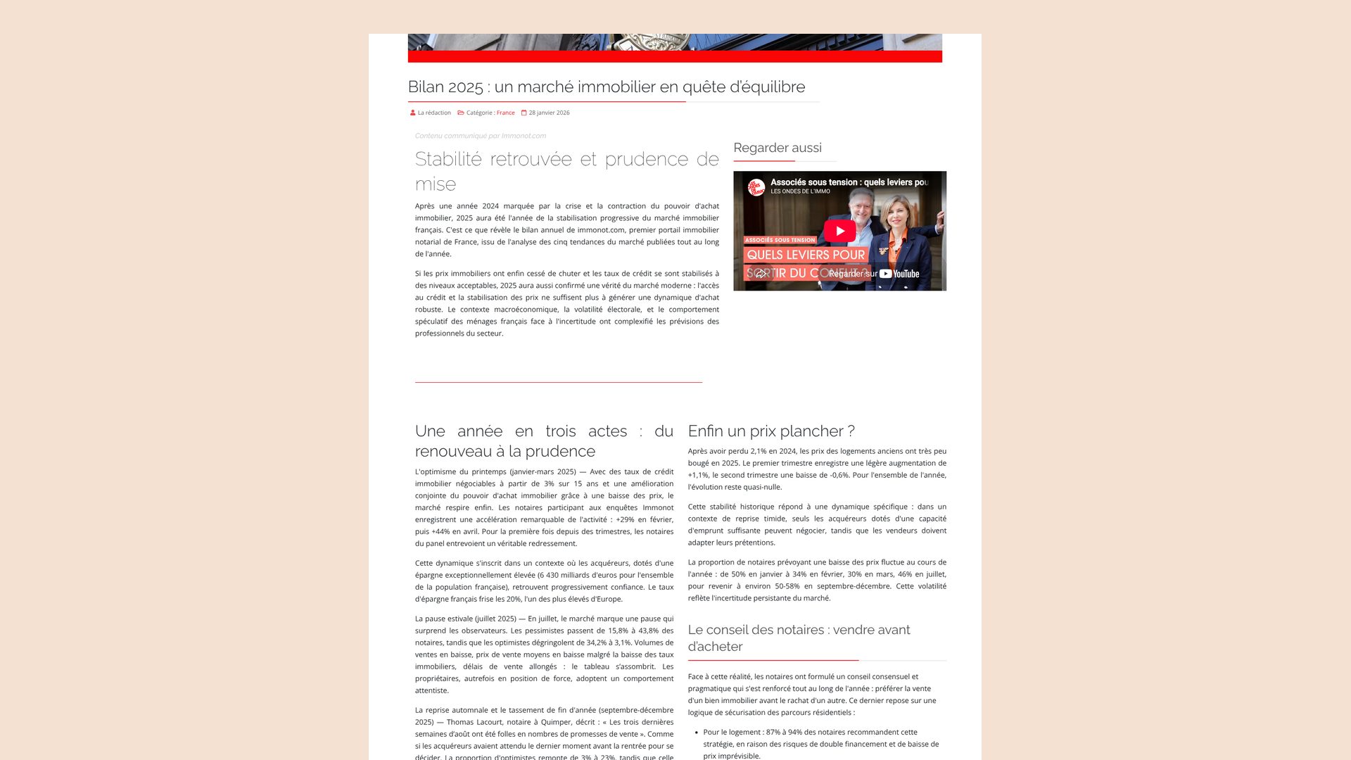 Article des Ondes de l'Immo : « Bilan 2025 : un marché immobilier en quête d'équilibre »