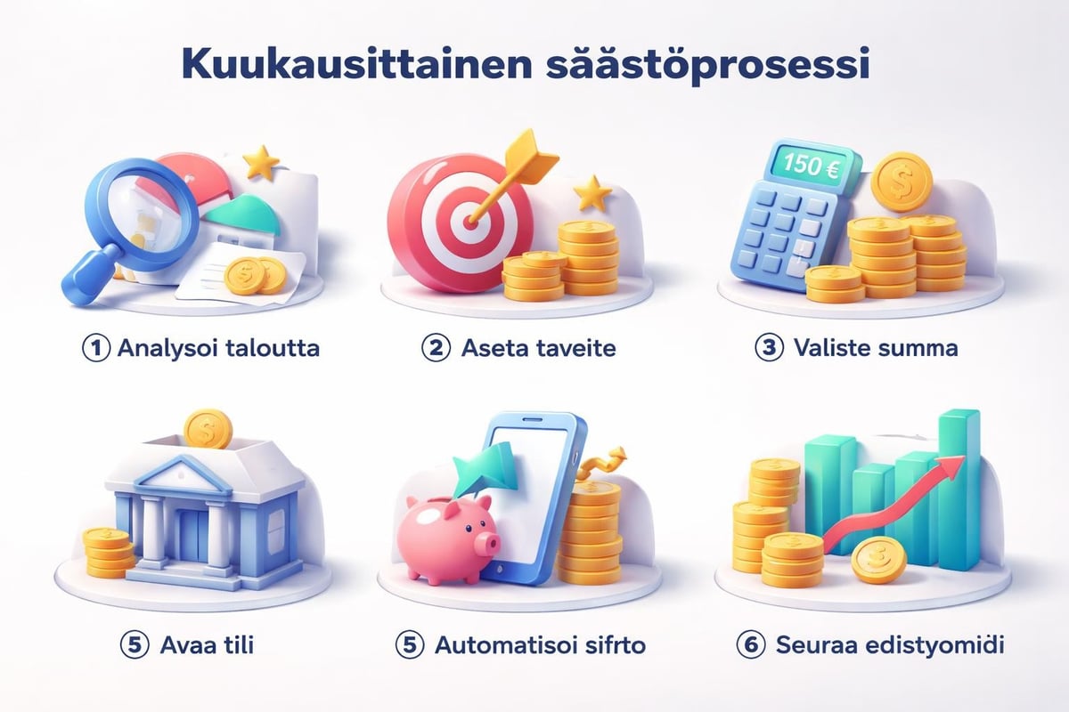 Kuukausisäästämisen vaiheittainen prosessi