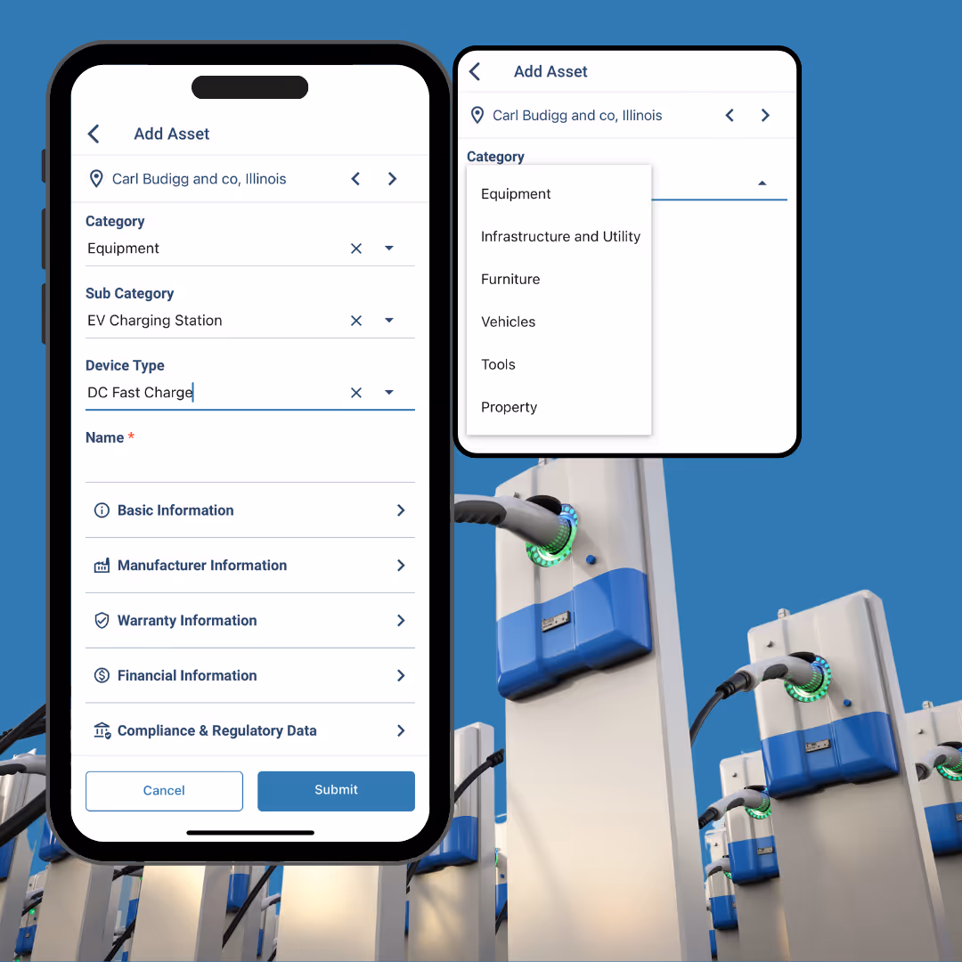 EV Charging station Asset add page