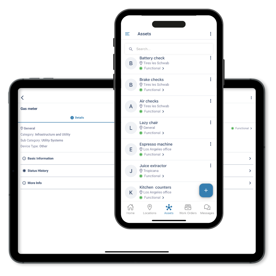 Gas Meter and Assets Page on app