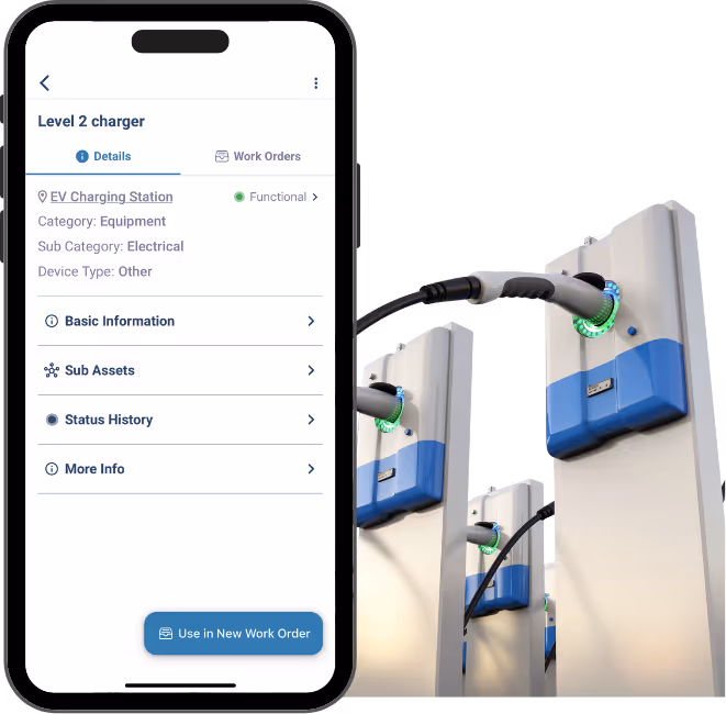 Asset information in Energos app for EV Chargers