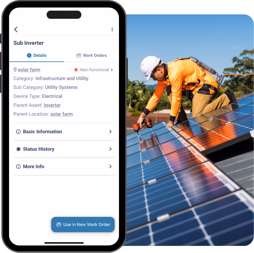 CMMS app for solar farm maintenance