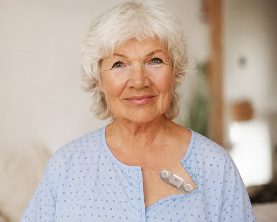 Wearable on patient chest.
