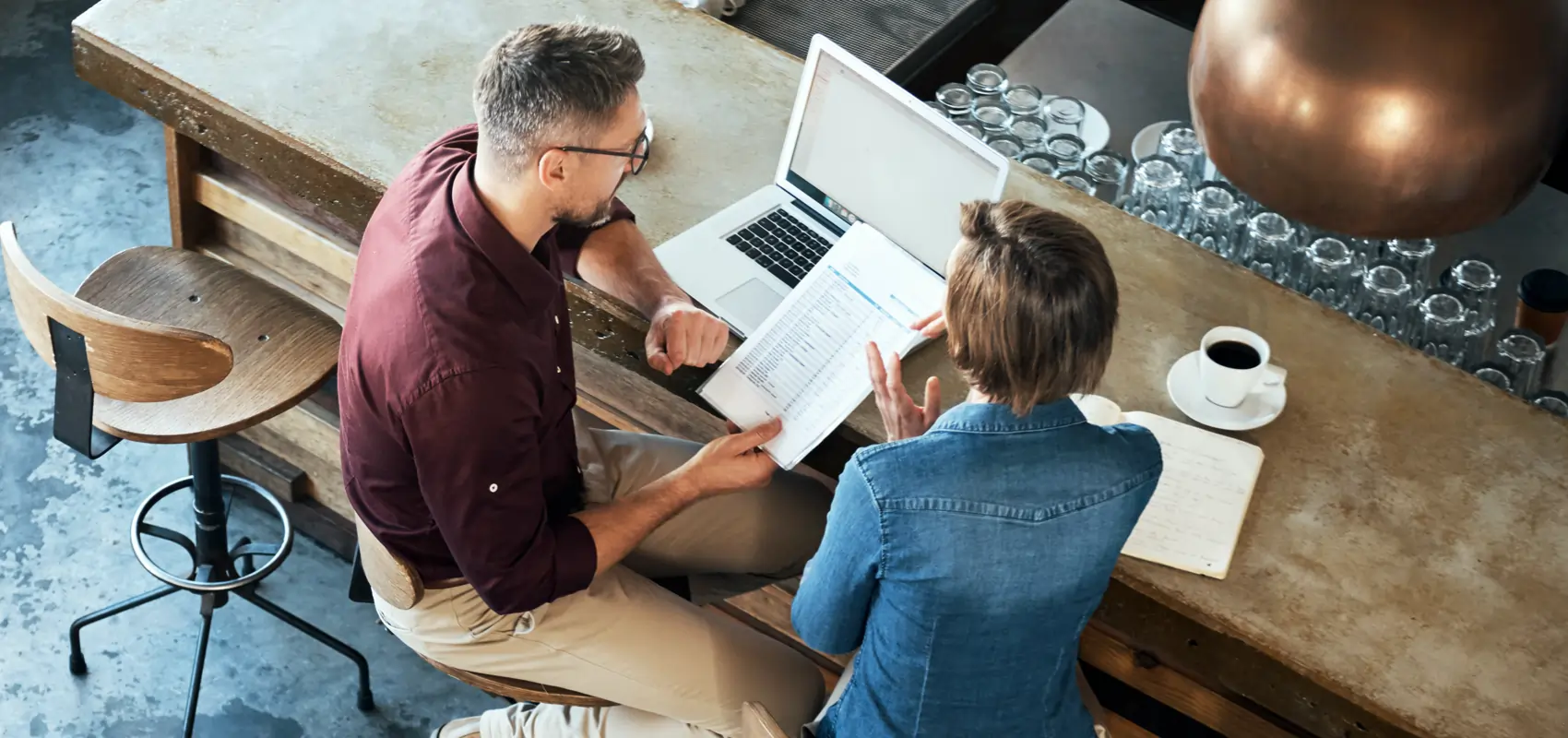 Two business partners discussing their business finances