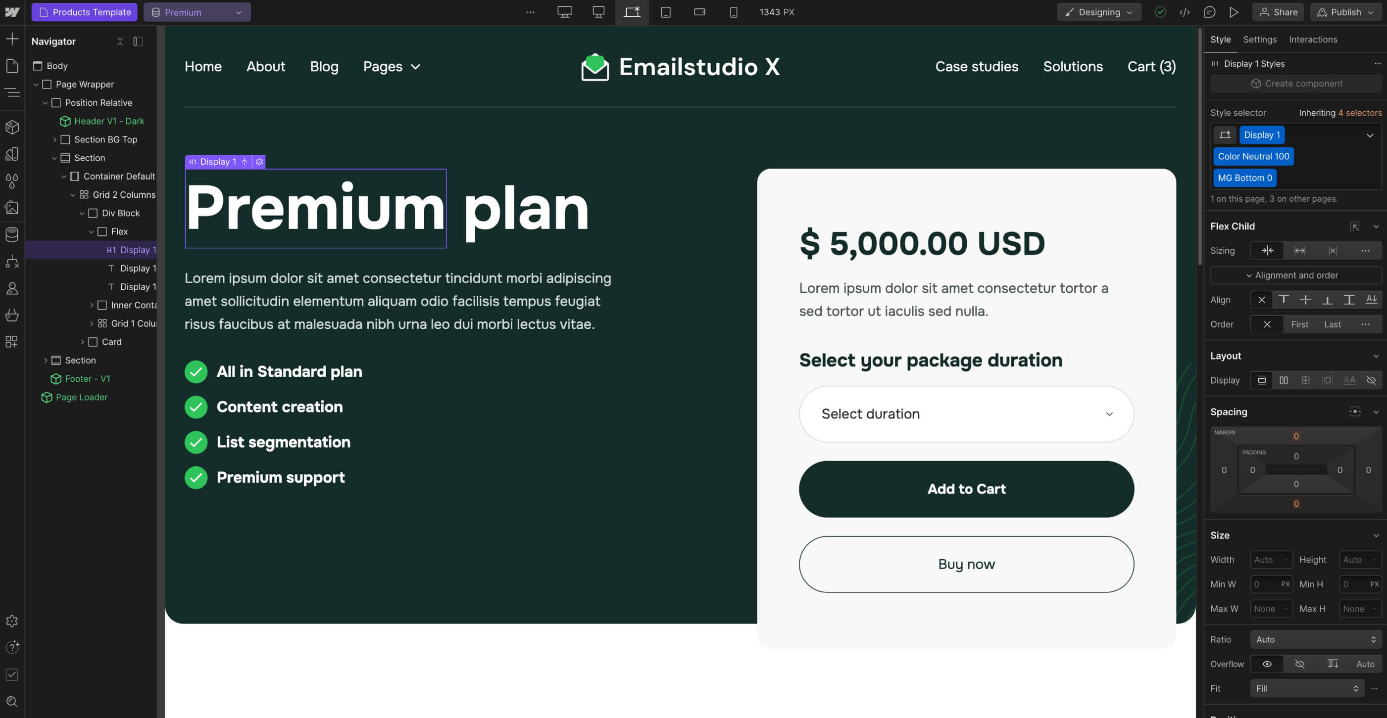 eCommerce Page - Emailstudio X Webflow Template