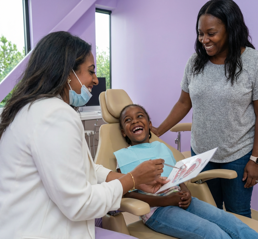 Child at a dental visit related to tongue tie and airway care at Tiny Dental Company in The Woodlands, TX.