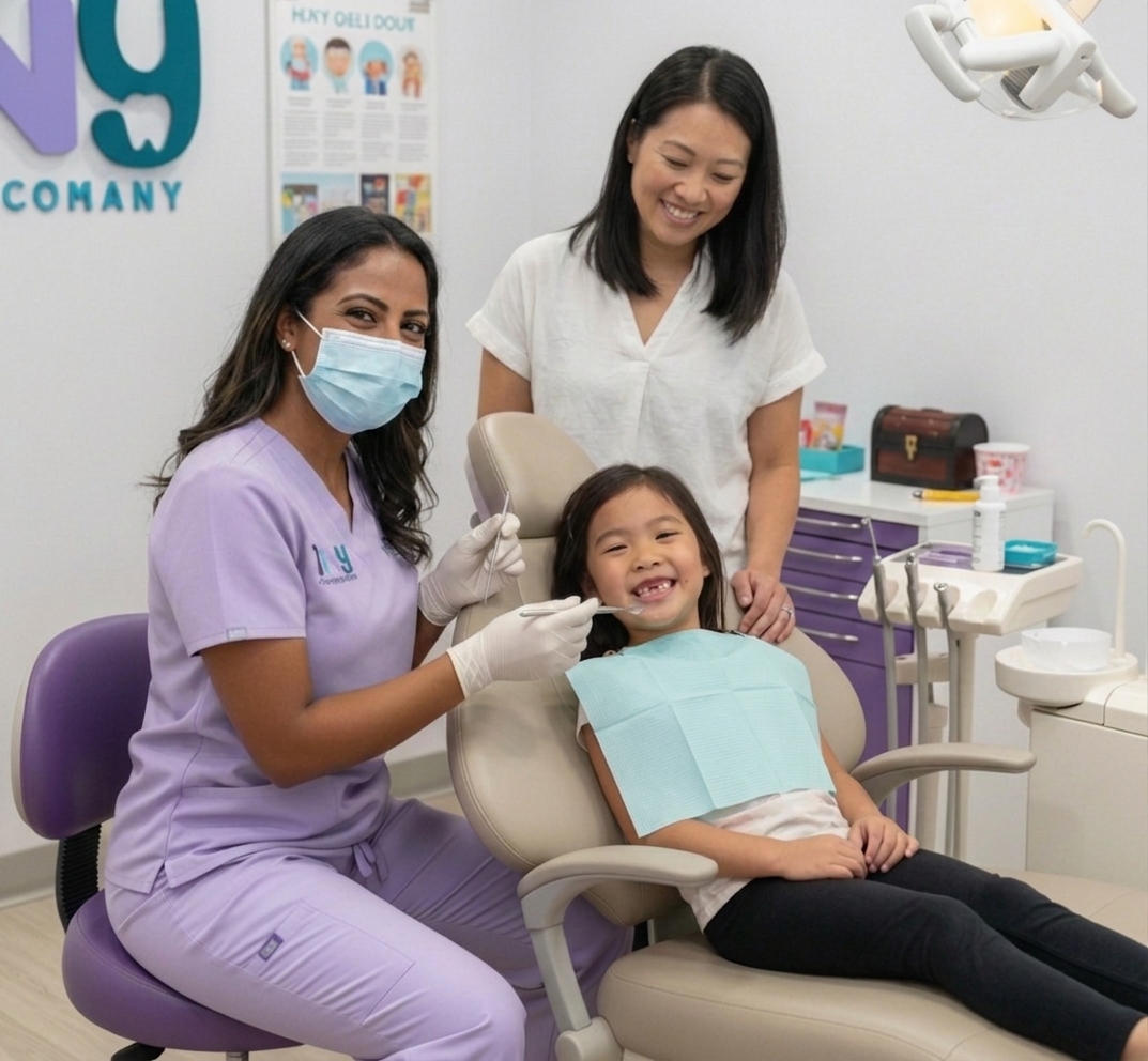 Close-up of a gap between a child's front teeth, a common concern a frenectomy can help address.