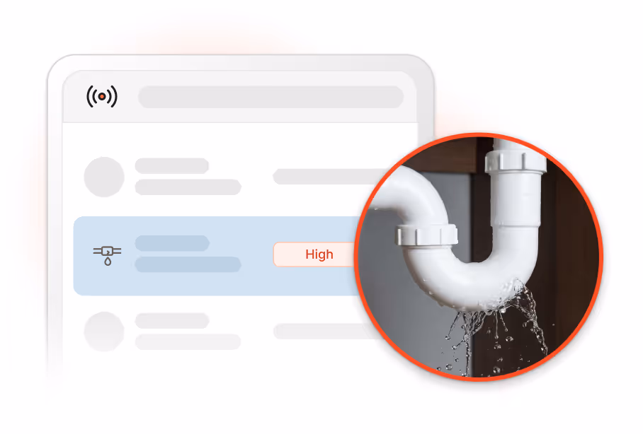 IoT environmental sensor alert identifying a high-severity water leak to ensure rapid asset protection.