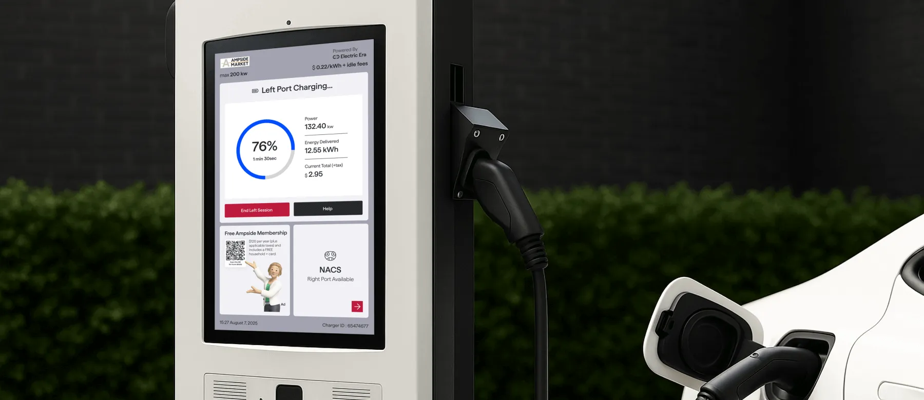 Driver is connecting the Electric Era's charging port to an EV