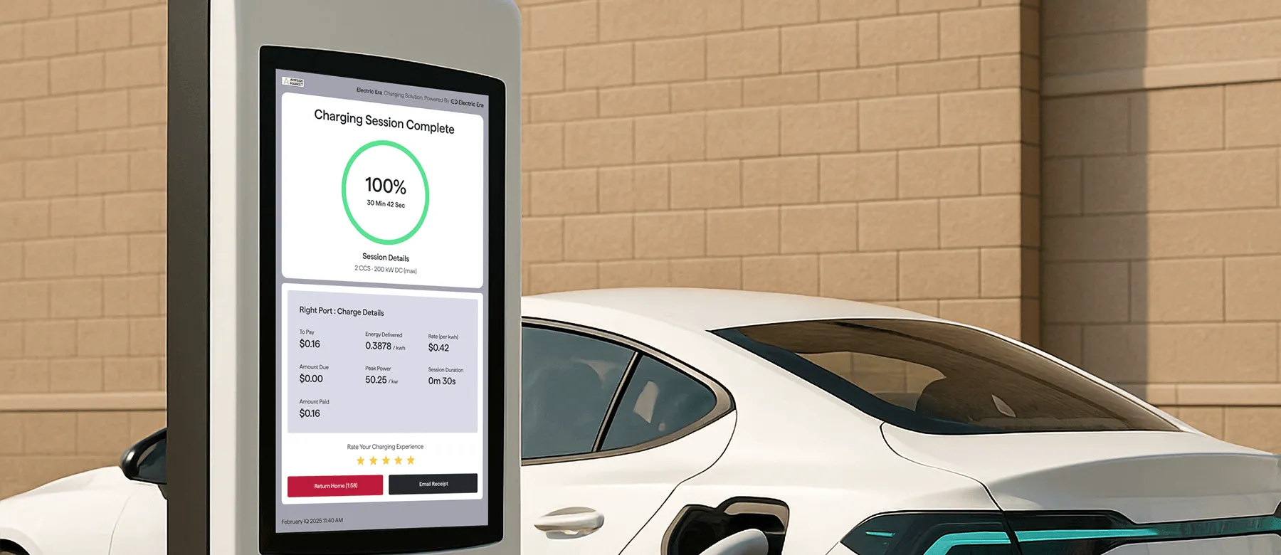 Driver is connecting the Electric Era's charging port to an EV