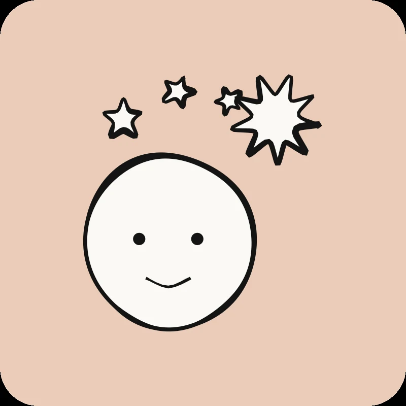 Illustration d'un visage étourdi entouré d'étoiles, guide « Commotion cérébrale : symptômes, récupération et traitement », Physioactif