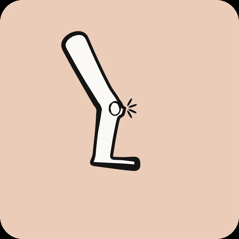 Illustration of a bent leg with knee pain, a comprehensive guide to physical therapy by Physioactif