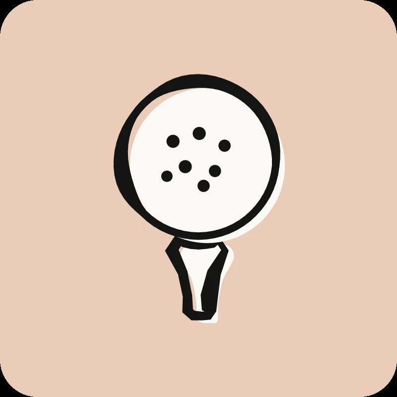Illustration d'une balle de golf sur un tee, guide Épitrochléite en physiothérapie Physioactif