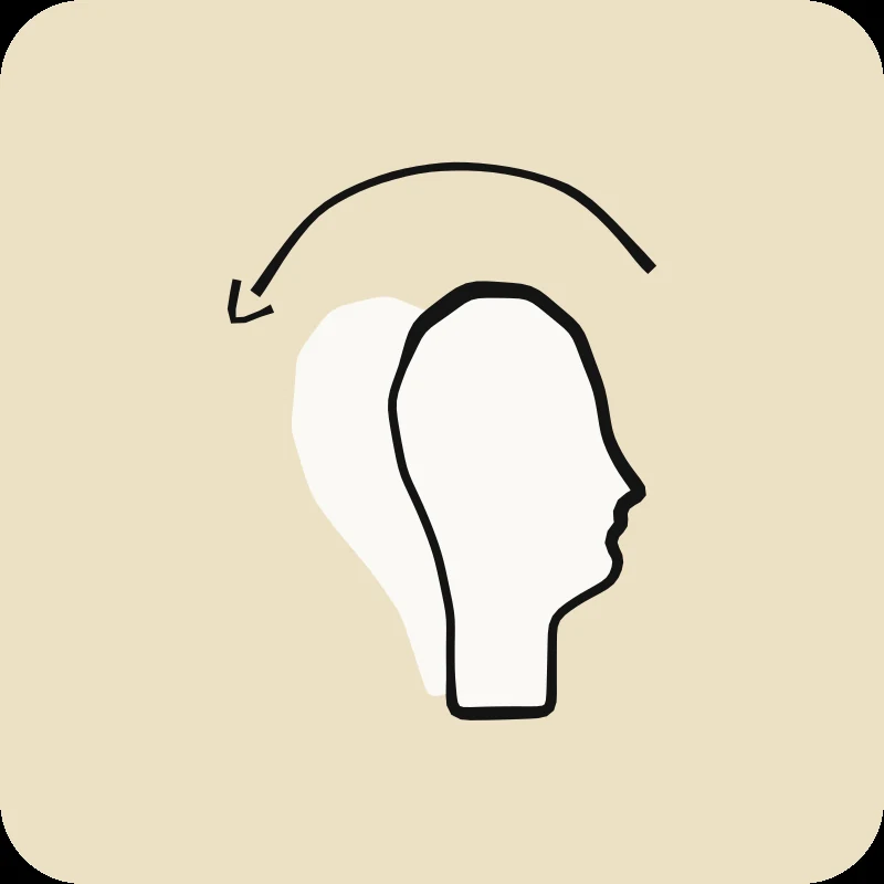 Illustration d'une tête de profil et d'une flèche de mouvement du cou, guide Physiothérapie pour whiplash, Physioactif