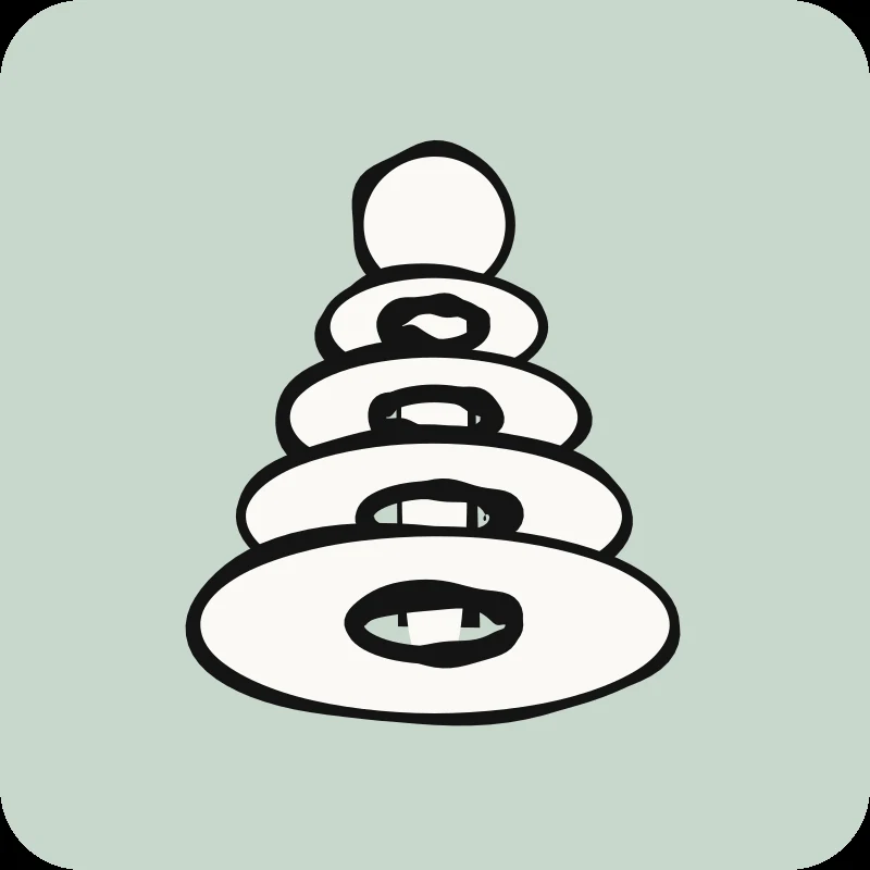 Illustration d'un jeu d'anneaux à empiler, guide des troubles du développement de l'enfant en physiothérapie, Physioactif