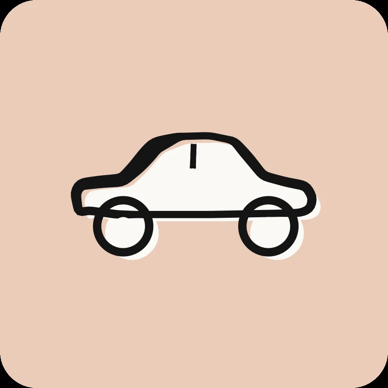 Illustration of a car on a beige background, Whiplash guide for physical therapy at Physioactif