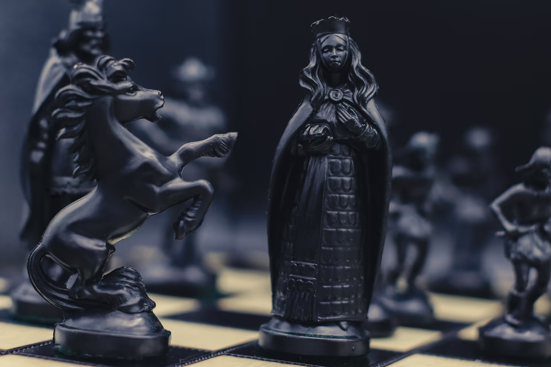 Chess pieces on a board