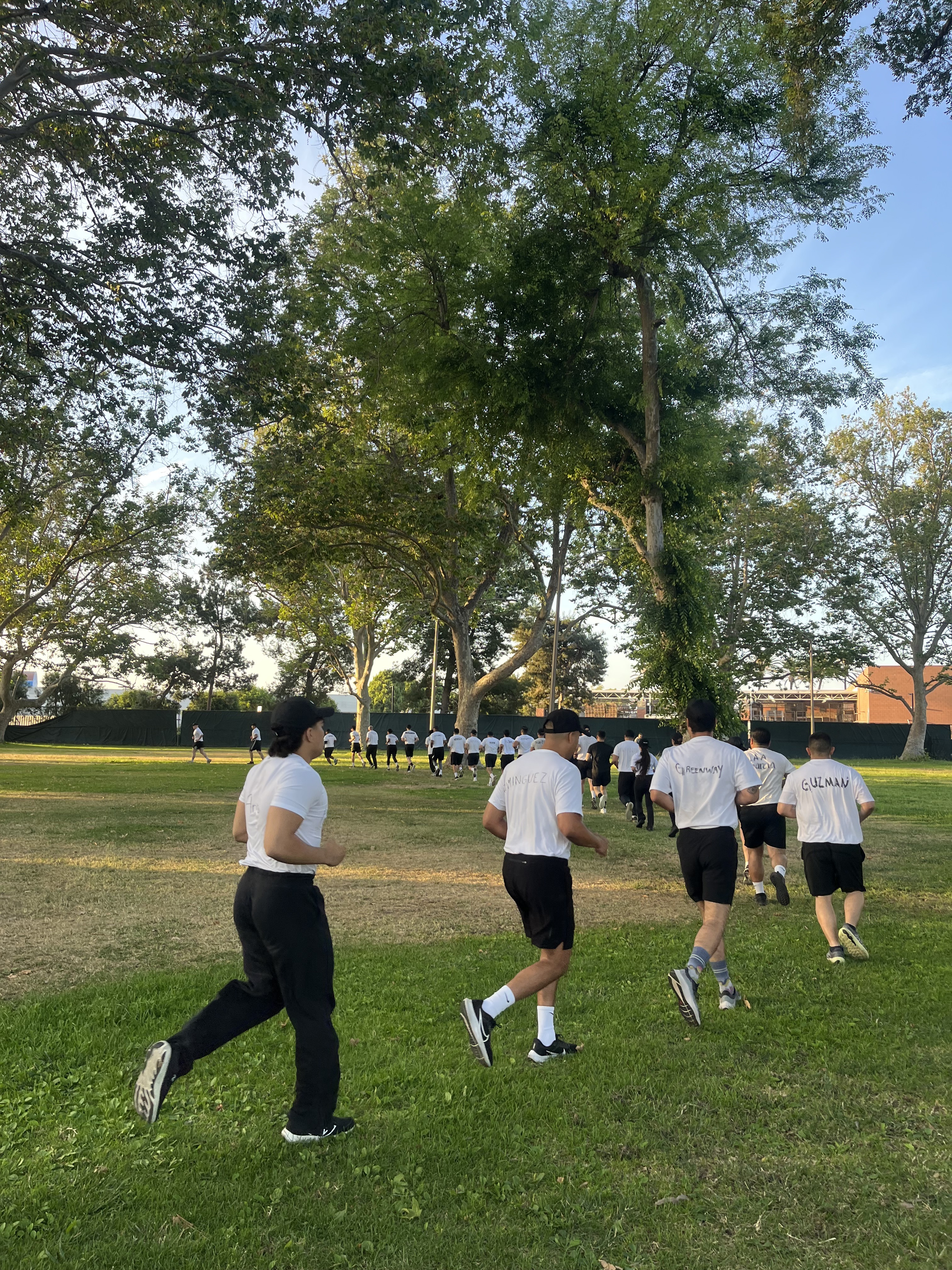 S2 recruits performing lunges at dusk