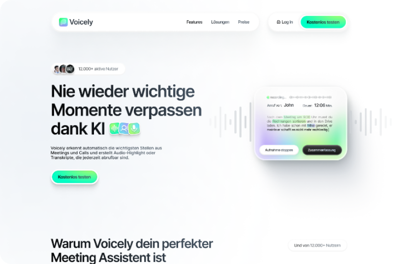 Website Portfolio Hero Section Showcase unserer Arbeit - Voicely