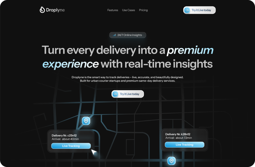 Website Portfolio Hero Section Showcase unserer Arbeit - Droplyne